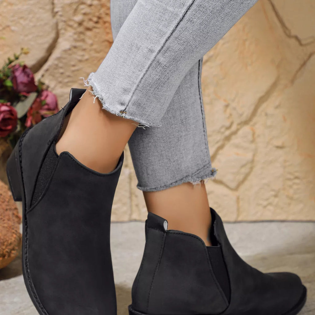 Point Toe Block Heels Ankle Boots