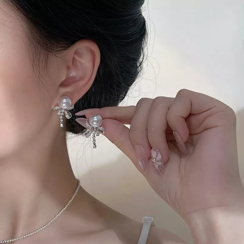 Pearl & Bow Drop Earrings