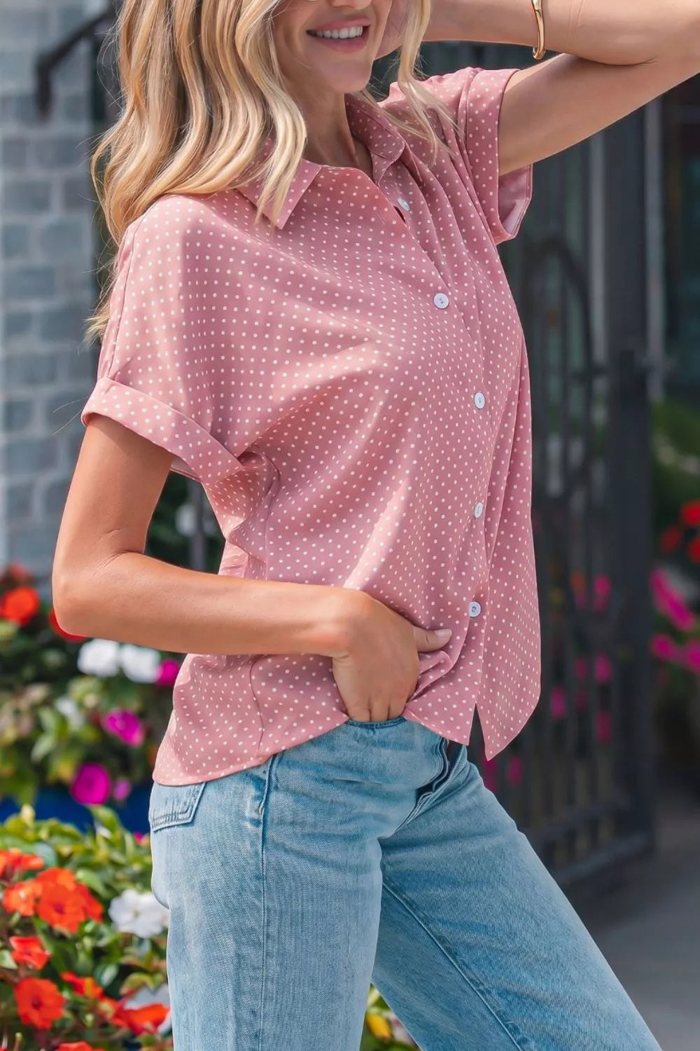 Casual Polka Dot Print Button Down Shirt