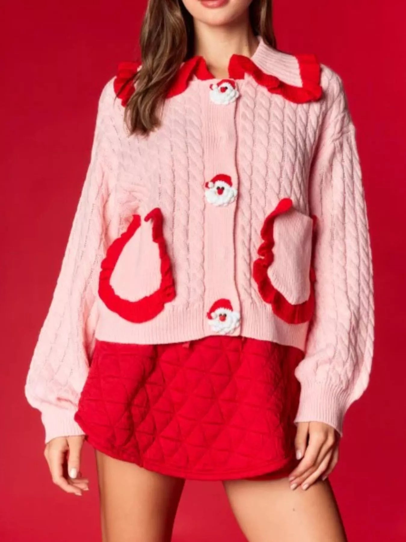Christmas Santa Cable Knit Cardigan
