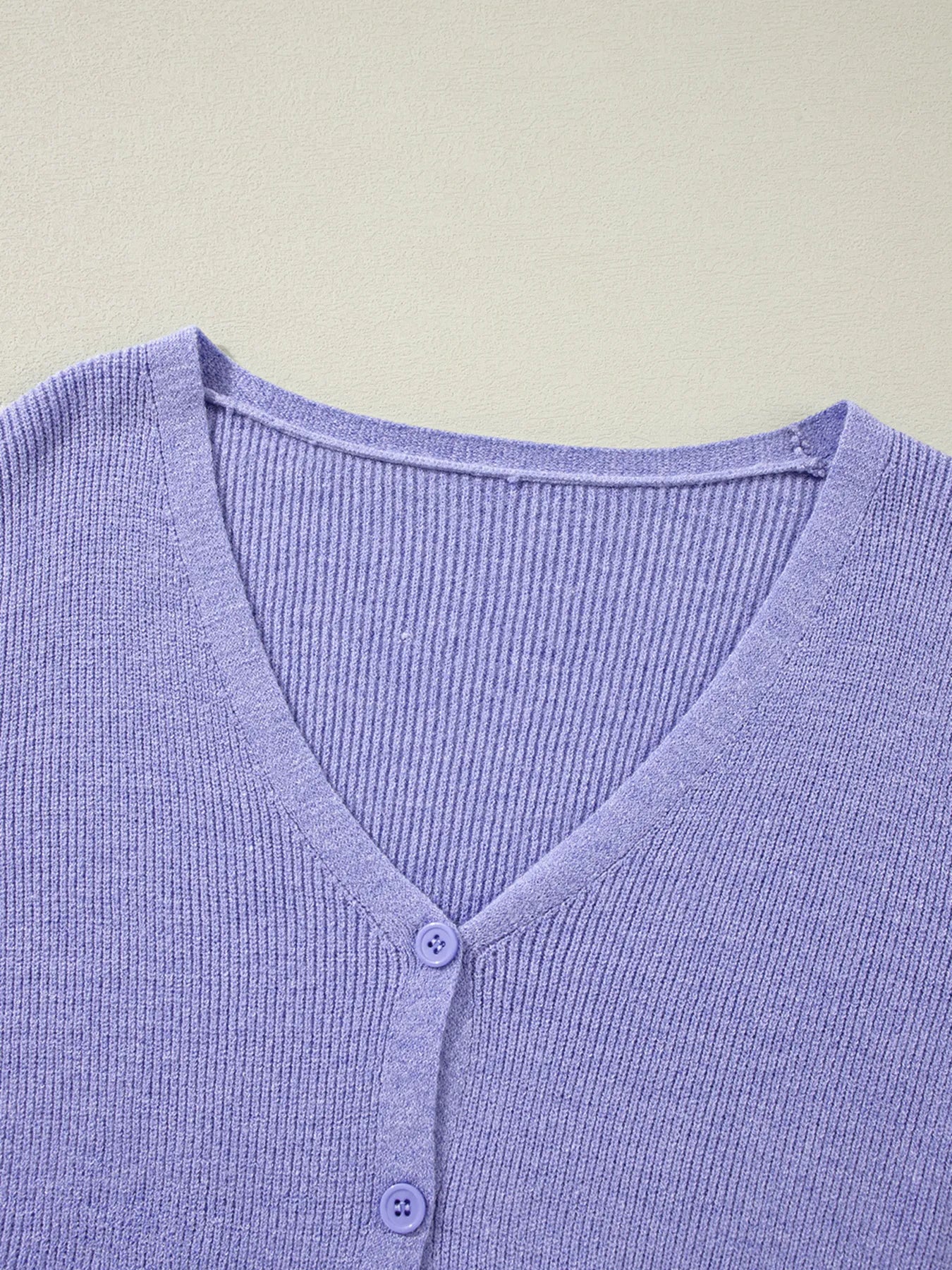 Ribbed Knit Button Front V Neck Cardigan