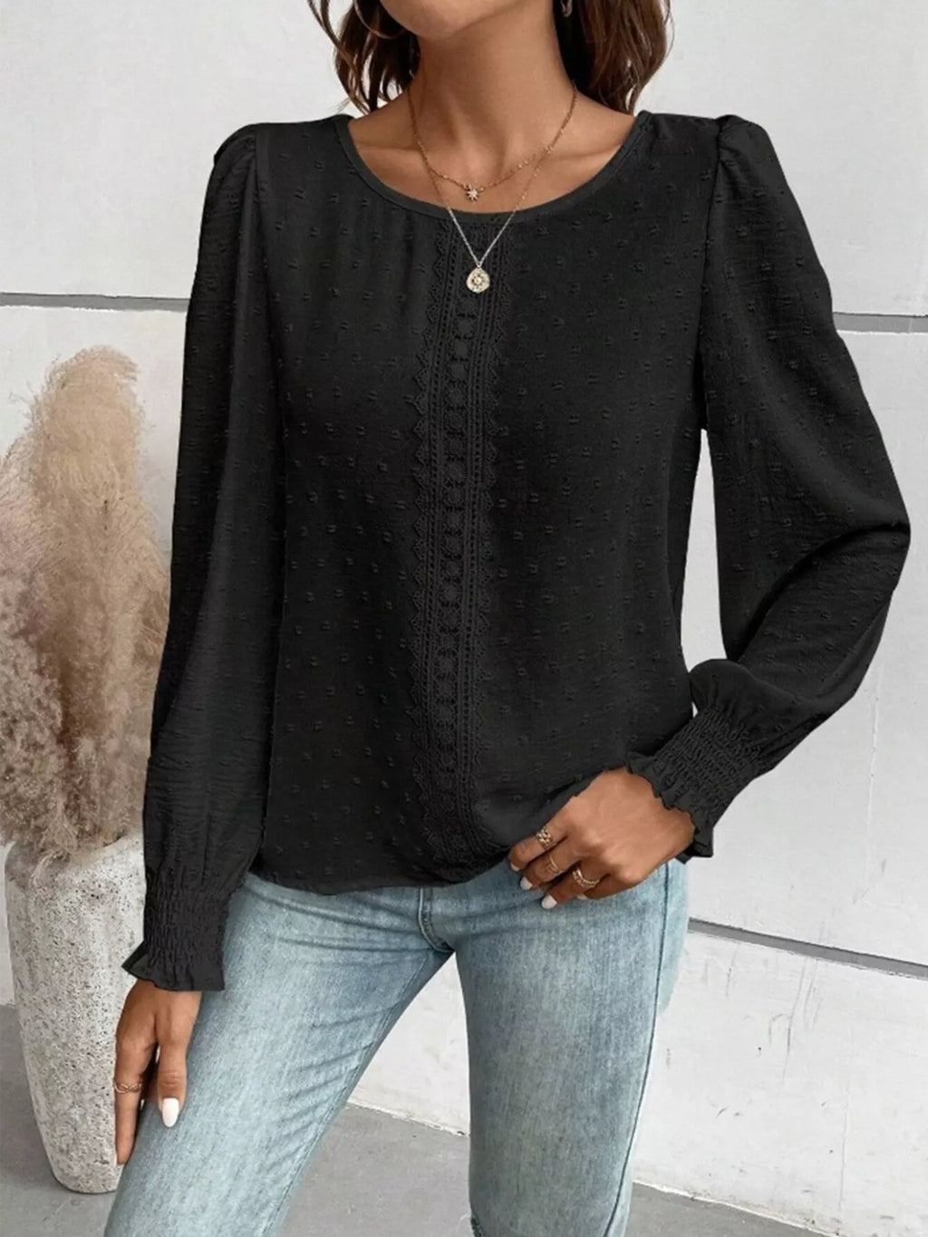 Swiss Dot Long Sleeve Blouse