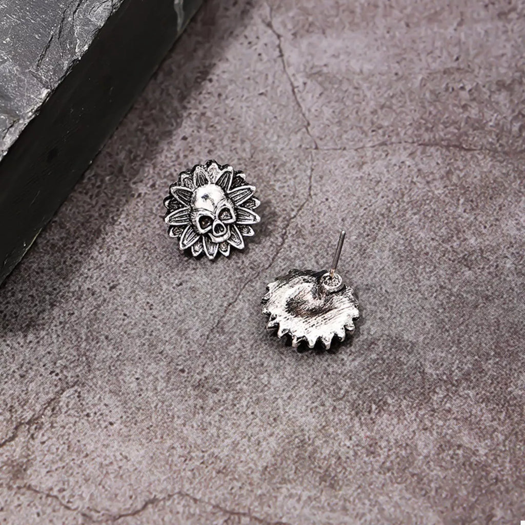 Halloween Skull Sunflower Stud Earrings