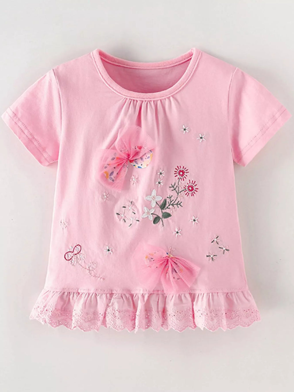 Children's Tulle Bow & Floral Embroidered T-Shirt