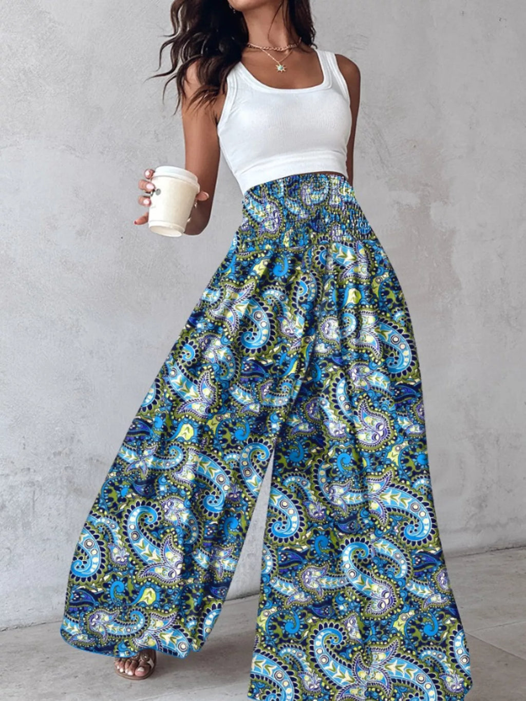 Printed Wide-Leg Pants