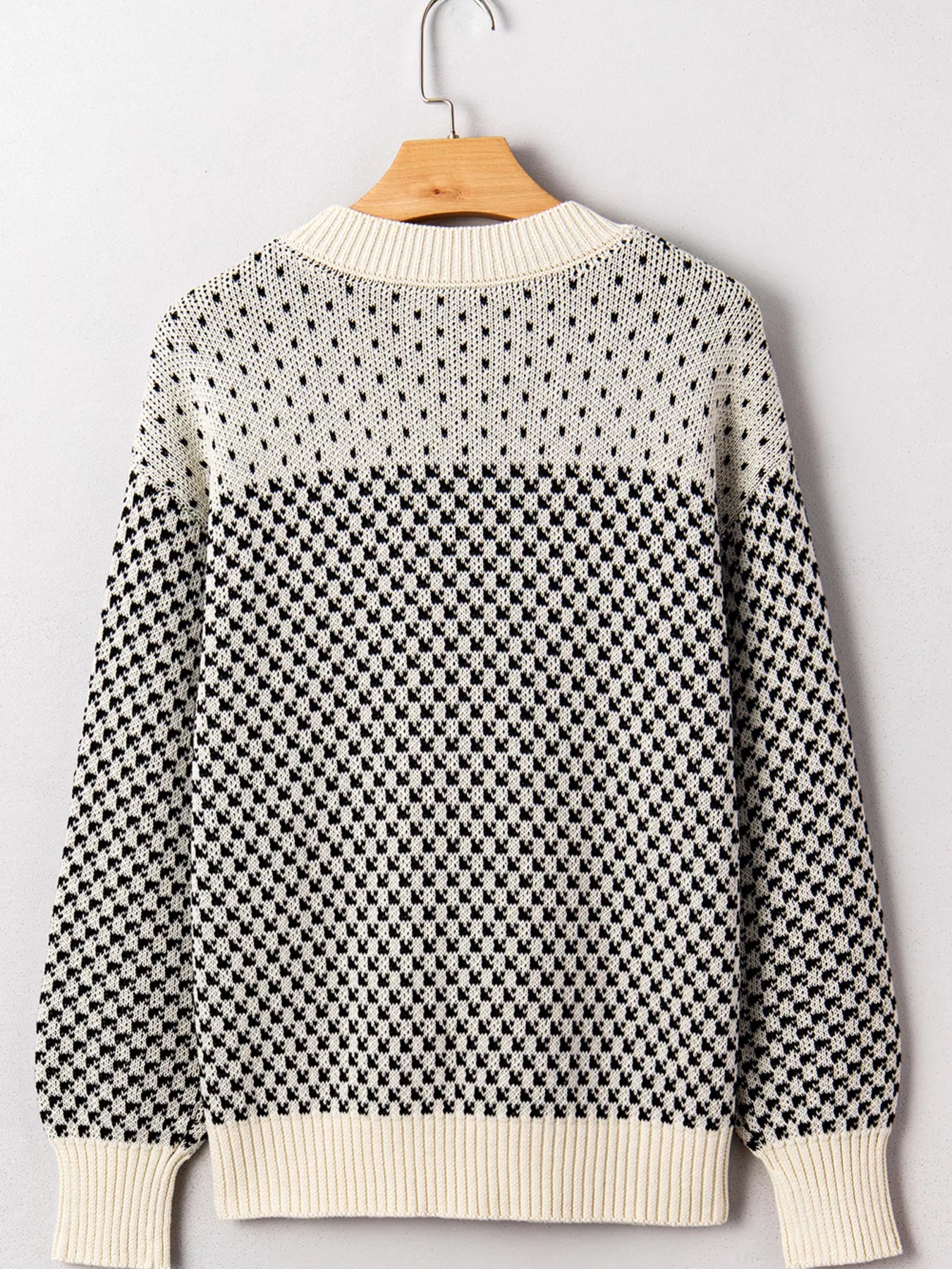Contrast Color Pattern Lantern Sleeve Sweater