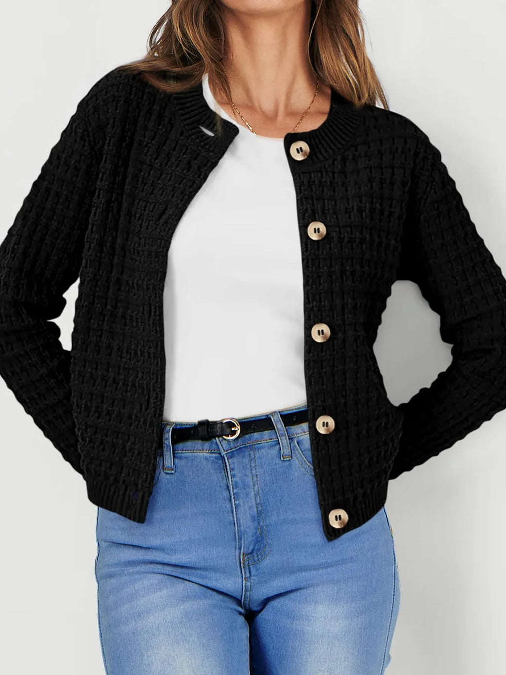 Textured Knit Button-Front Cardigan