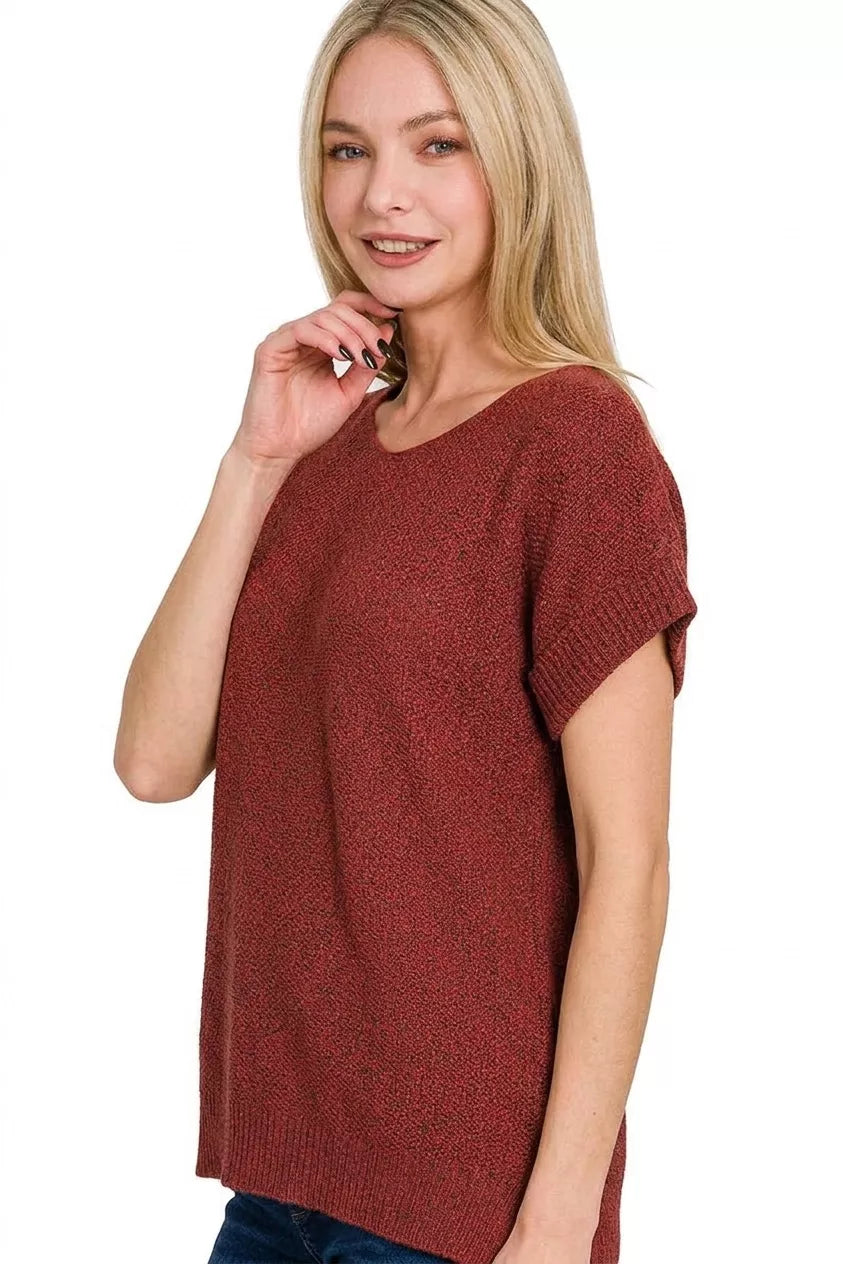Zenana Center Seam Short Sleeve Sweater