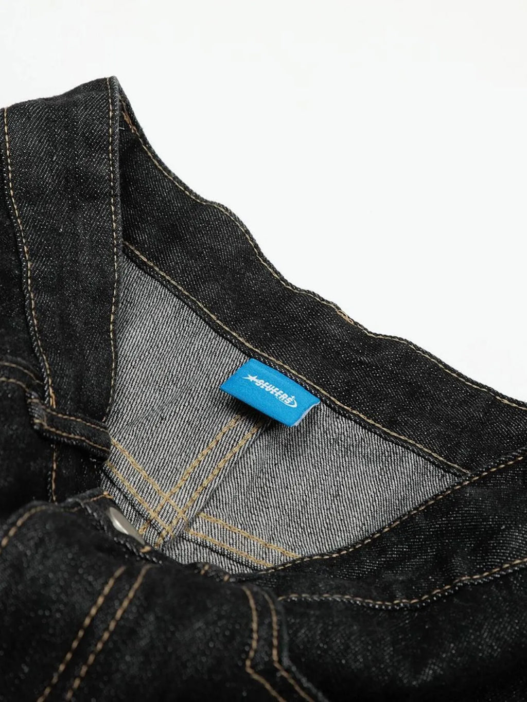 Men's Washed Curved Jeans with Contrast Stitching