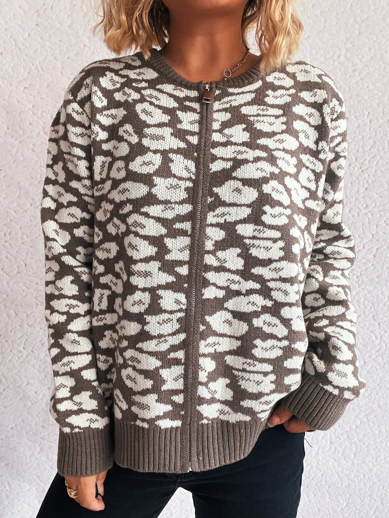 Zip Up Long Sleeve Cardigan