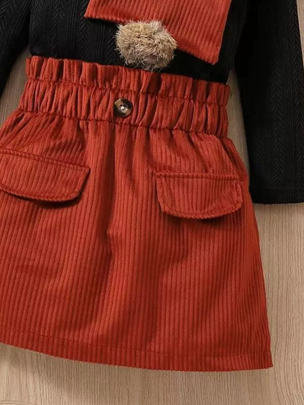 Children's Texture Knit Top and Skirt Set with Scarf & Beret