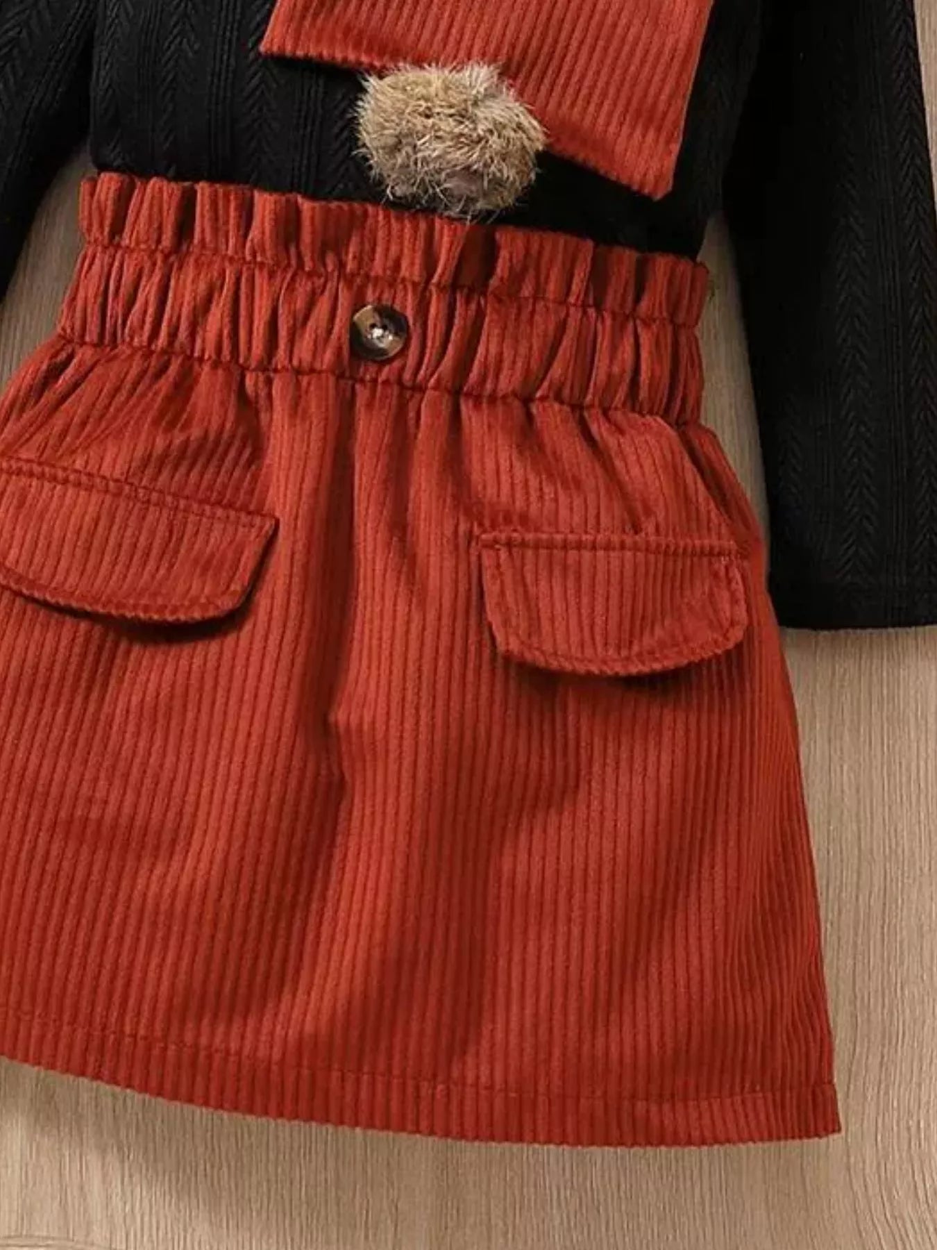 Children's Texture Knit Top and Skirt Set with Scarf & Beret
