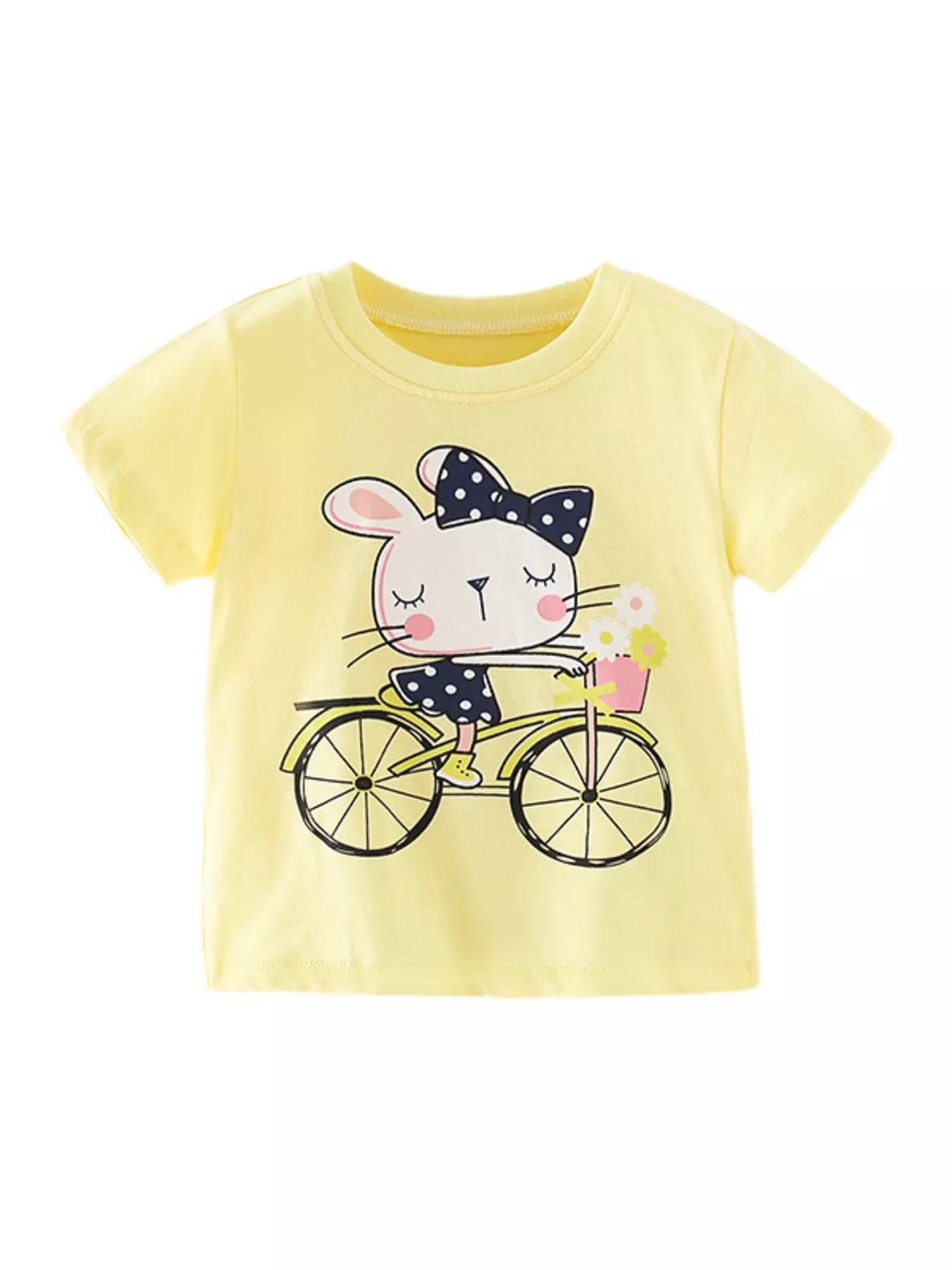 Children's Cartoon Rabbit Bicycle Short Sleeve T-Shirt