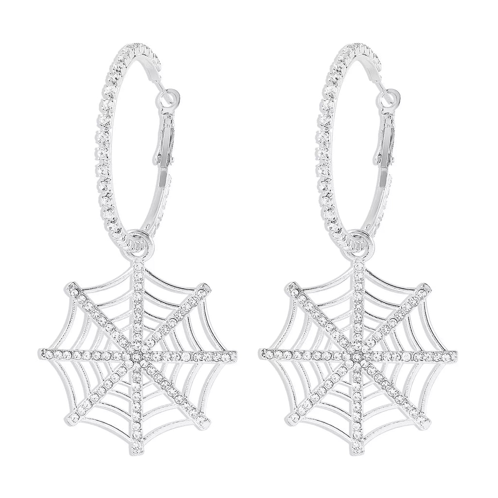 Halloween Spider Web Dangle Hoop Earrings