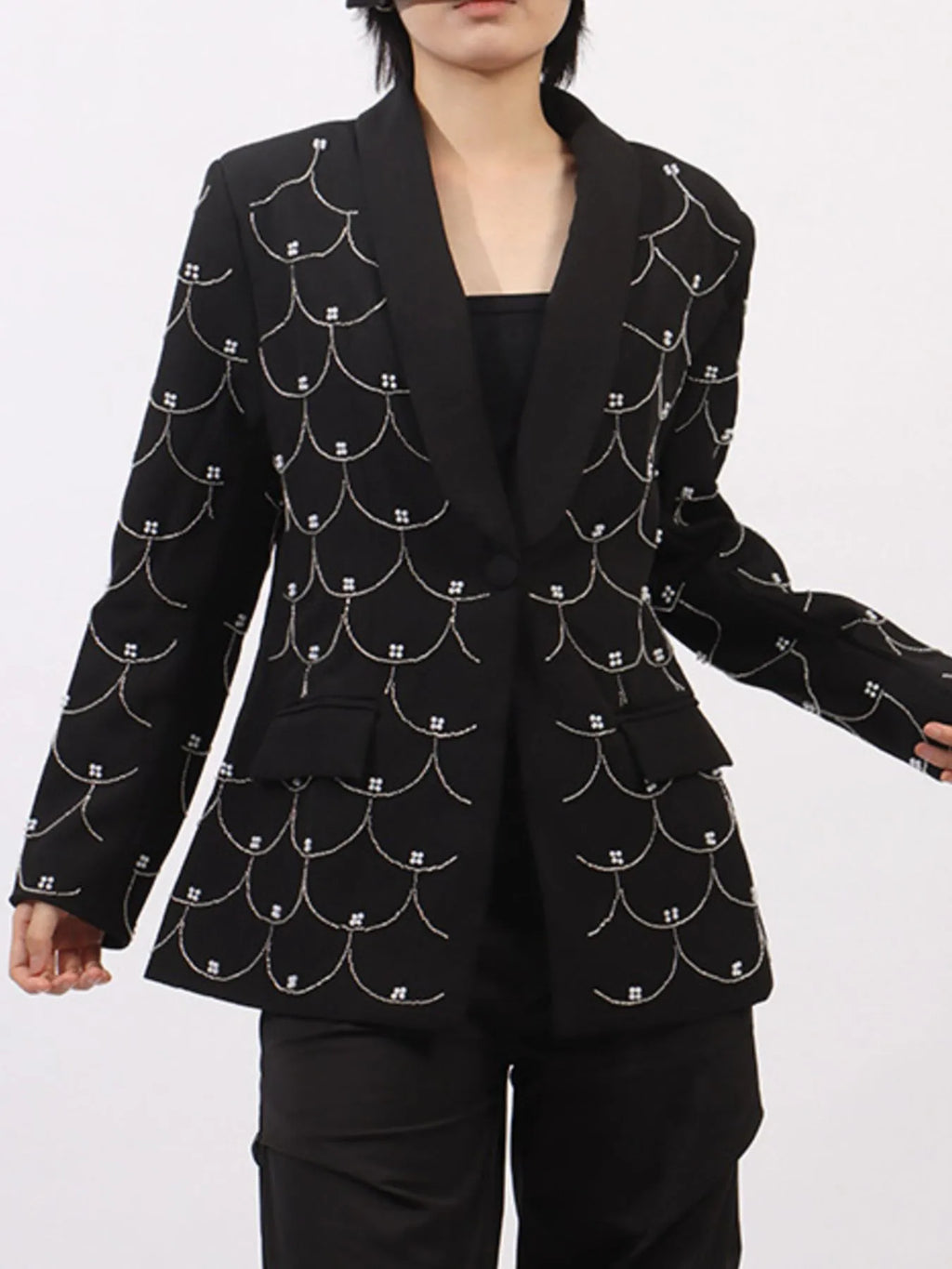 Pearl Detail Long Sleeve Blazer