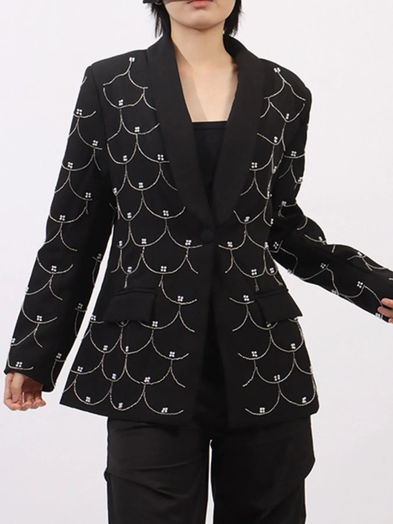 Pearl Detail Long Sleeve Blazer