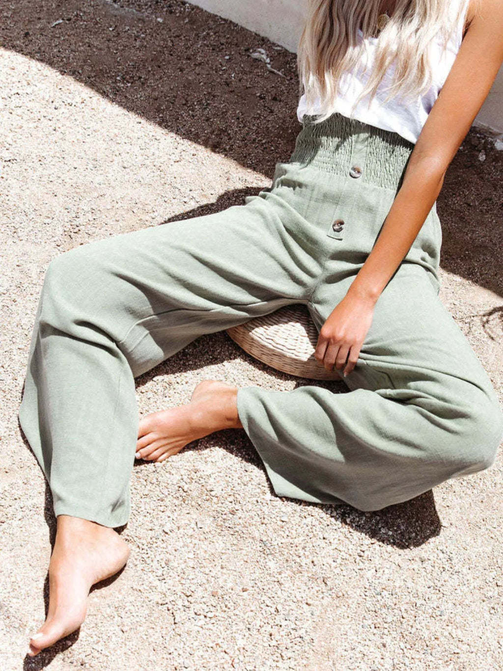 Full Size High-Waisted Textured Wide Leg Pants Plus Size