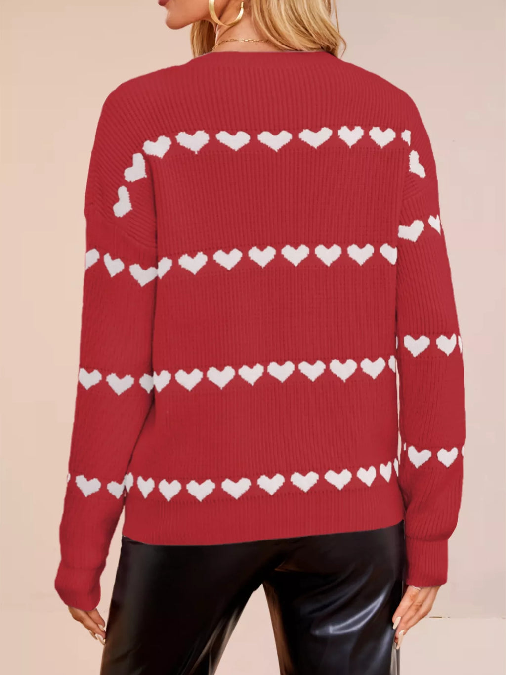 Heart Pattern Dropped Shoulder Sweater