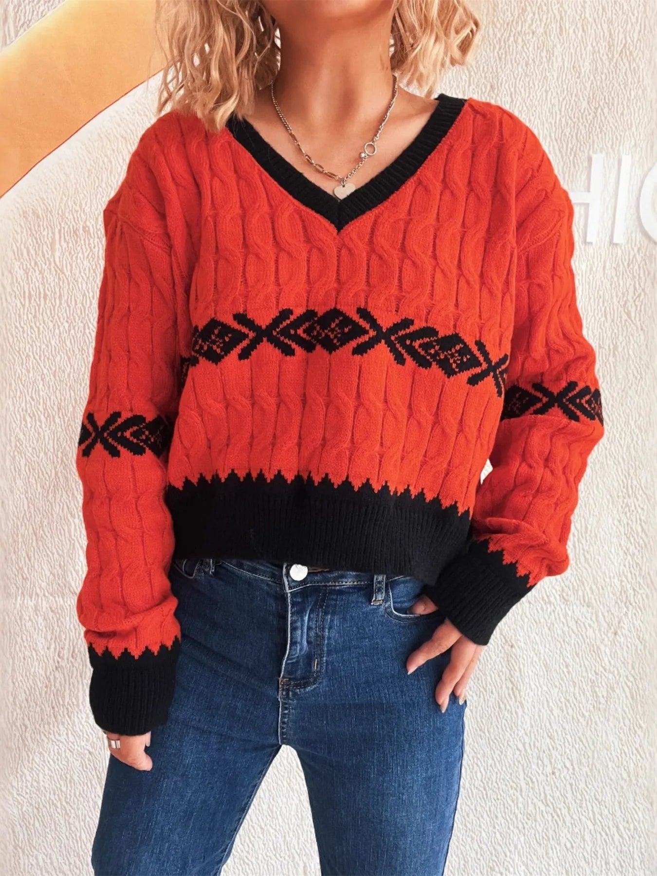 Cable Knit V-Neck Sweater