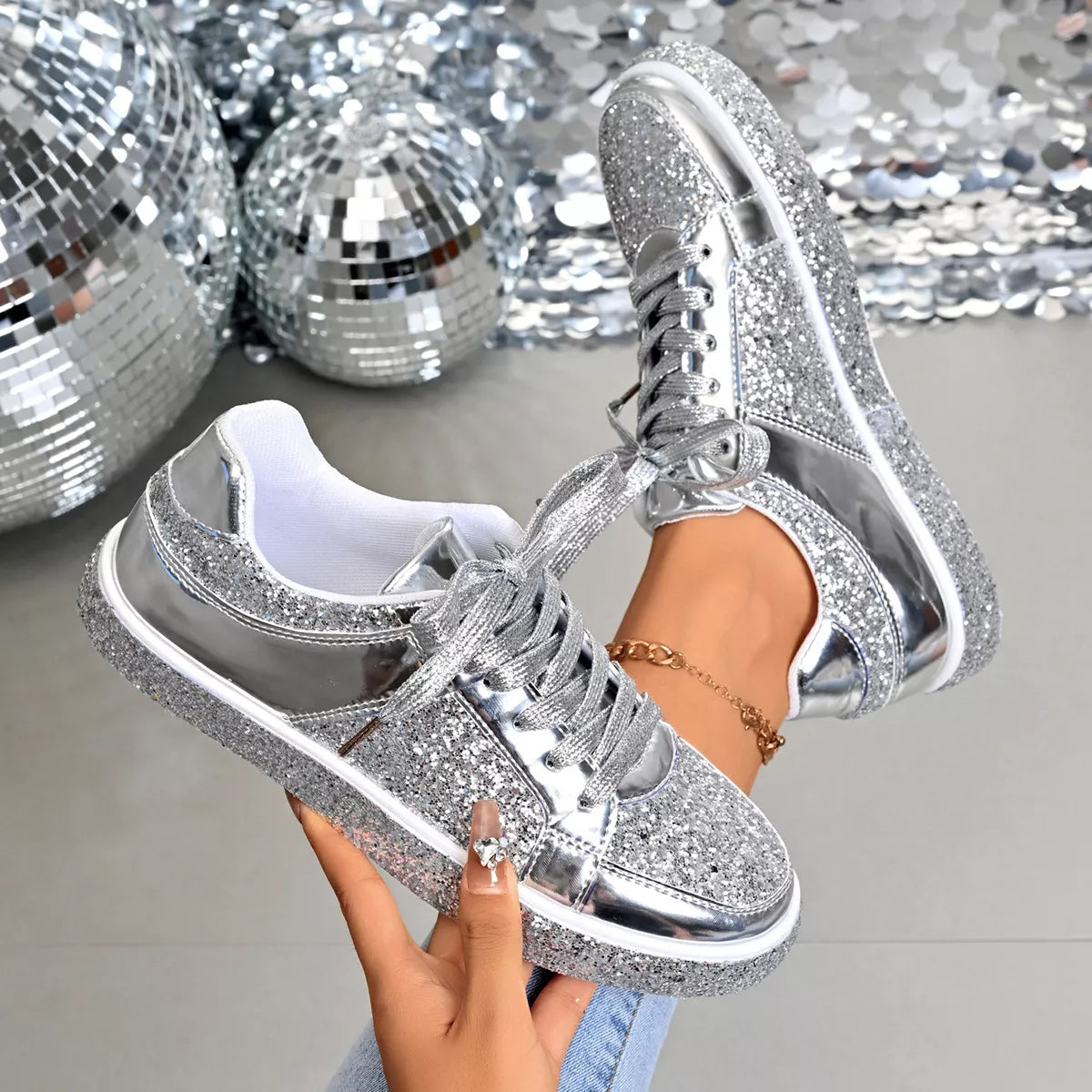 Sequin Lace Up Sneakers