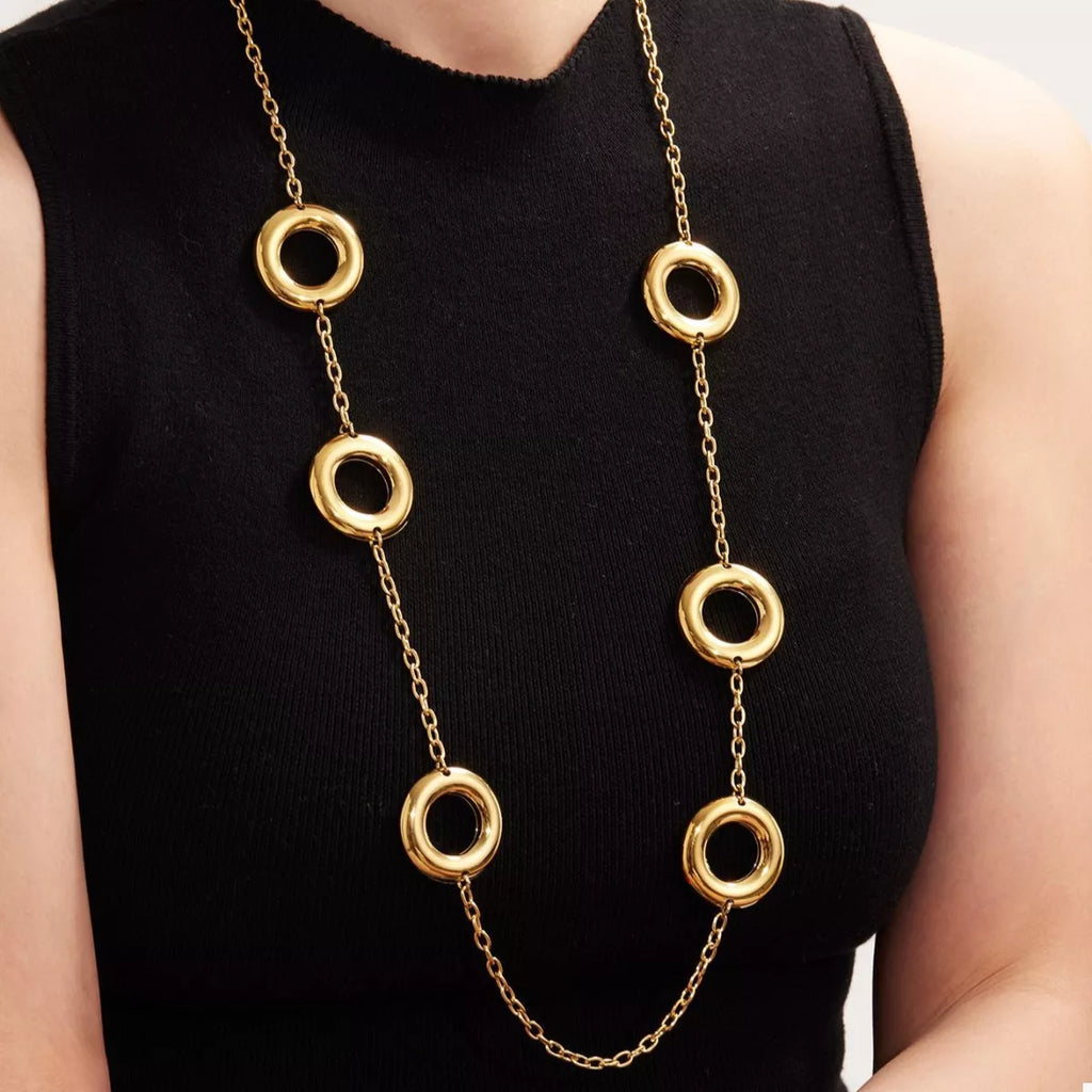 18K Gold-Plated Circle Chain Statement Necklace