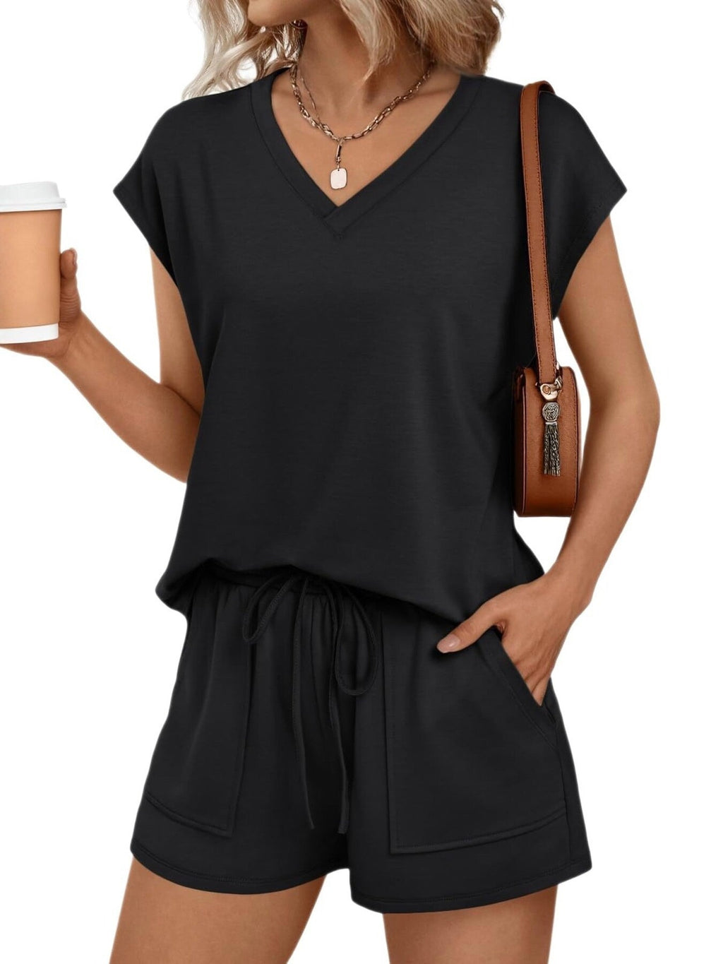Casual V-Neck T-Shirt and Shorts Set