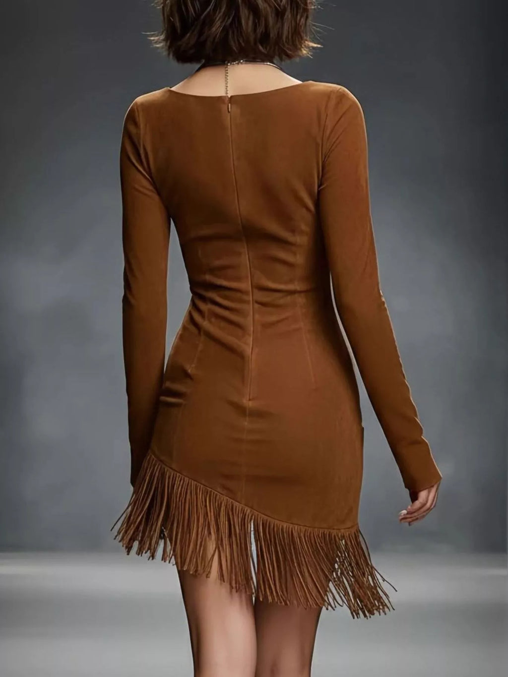 Suede Fringe Hem Mini Dress