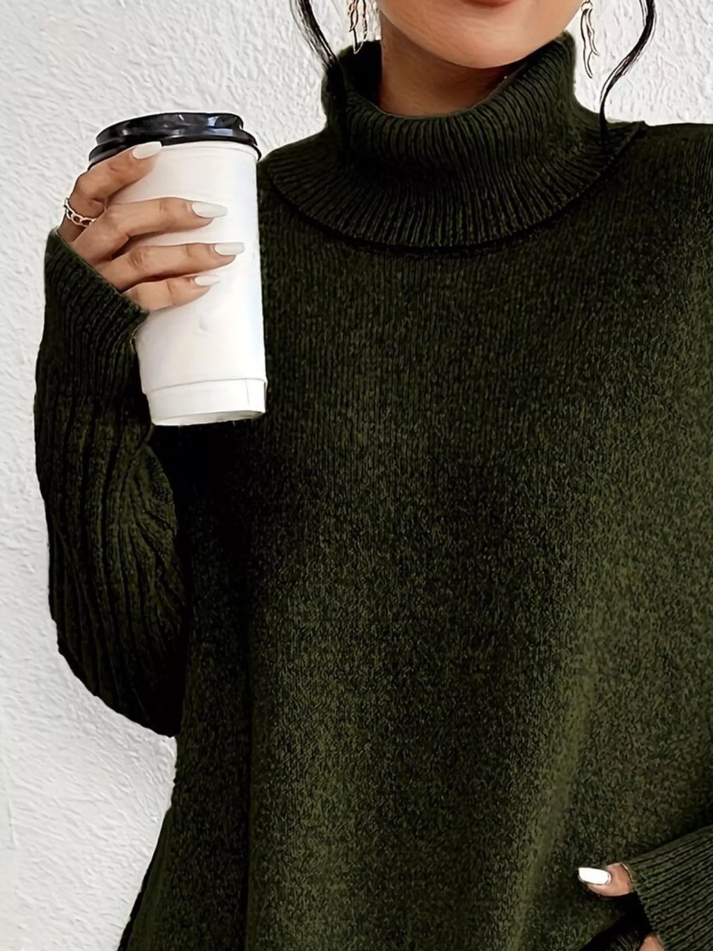 Turtleneck Dropped Shoulder Sweater