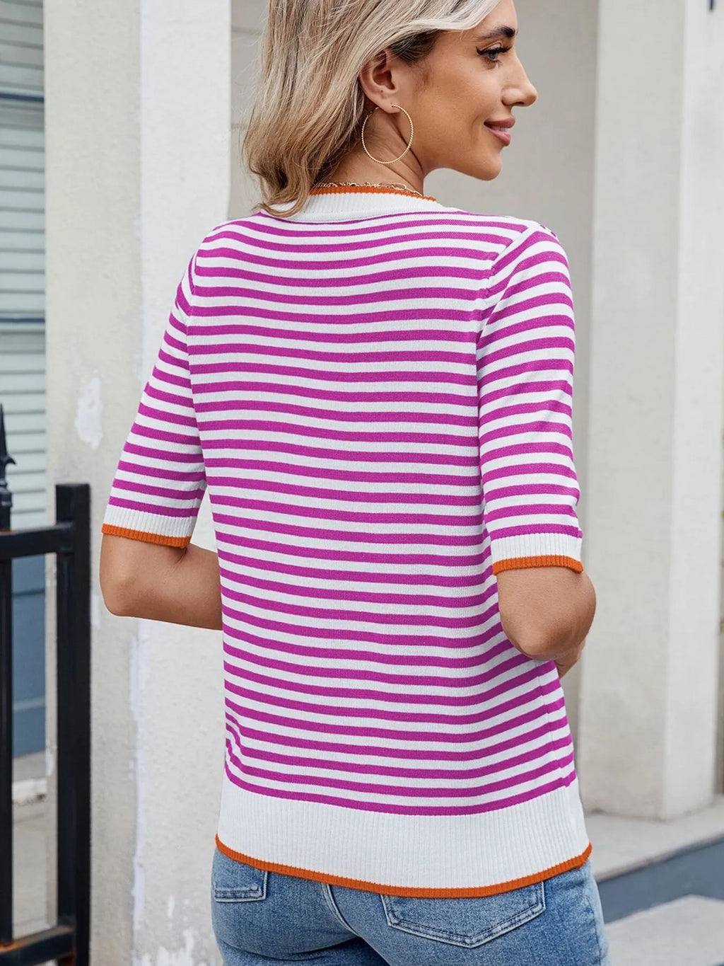 Striped Casual T-Shirt with Contrast Trim
