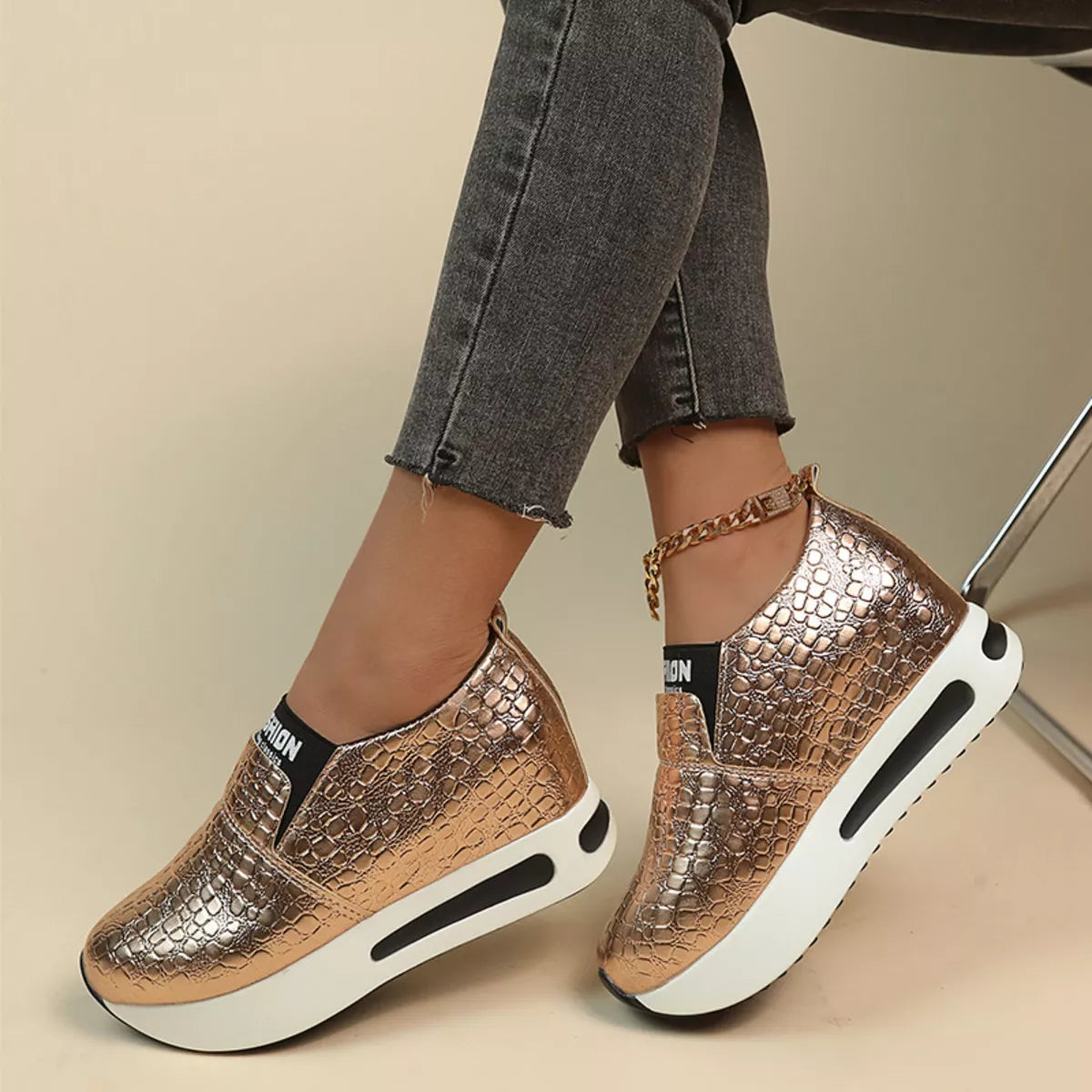 Round Toe Platform Slip-Ons