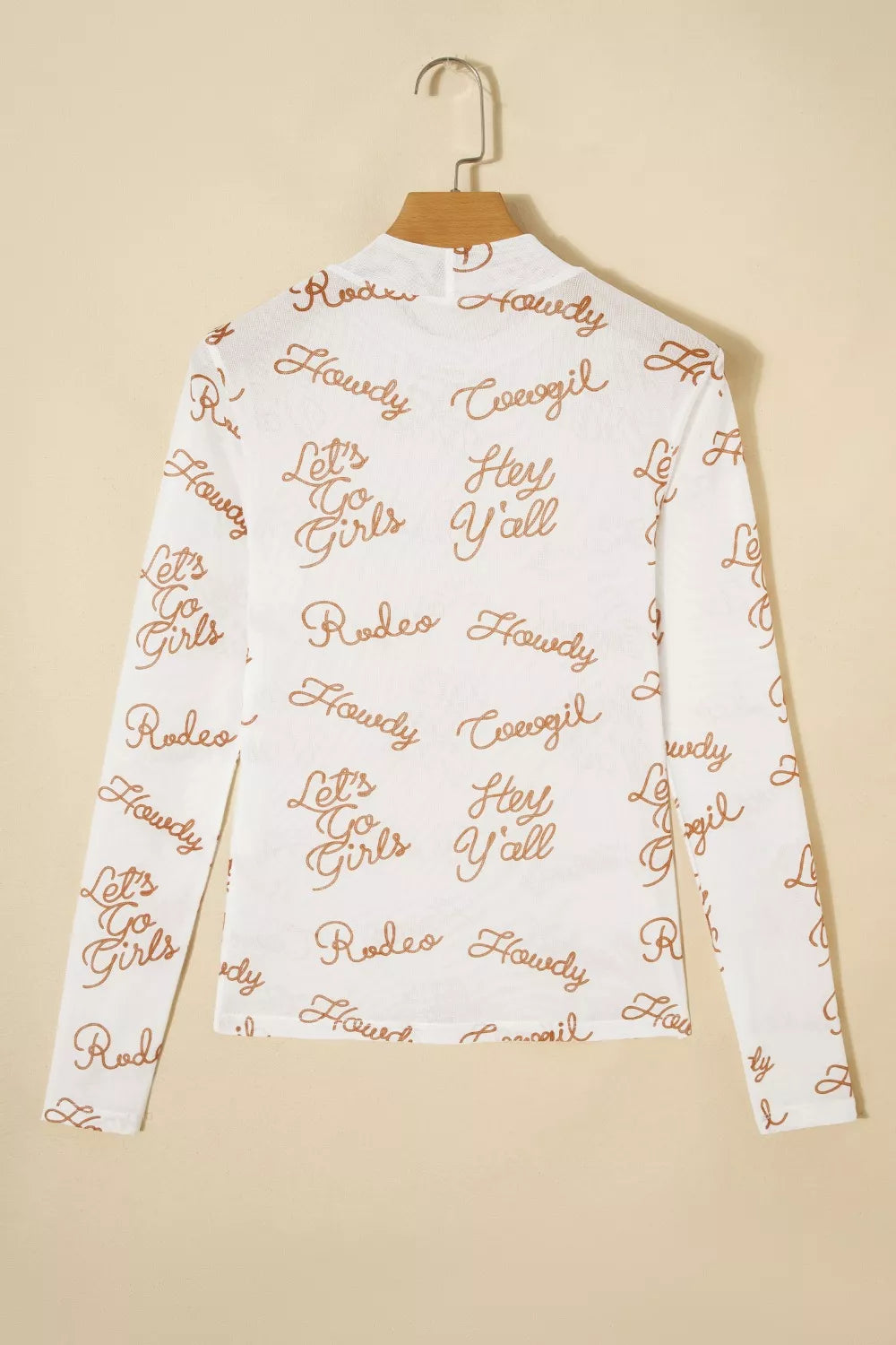 Howdy Hey Yall Mesh High Neck Long Sleeve Top