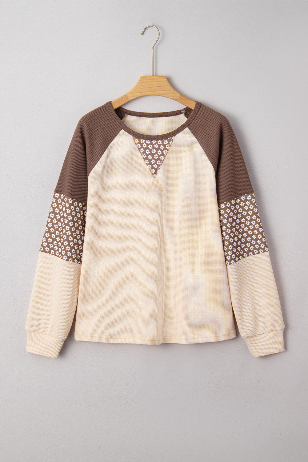 Floral Patchwork Colorblock Raglan Long Sleeve Top