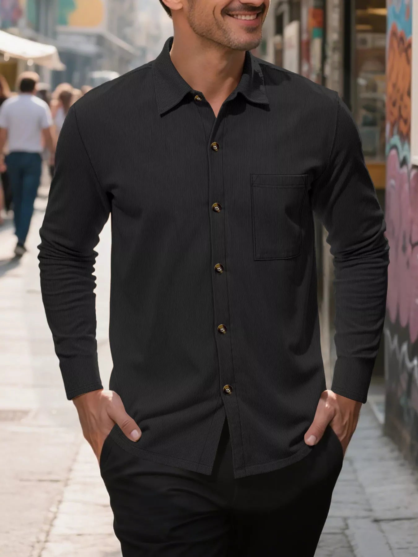 Men's Full Size Casual Button Up Long Sleeve Shirt Plus Size