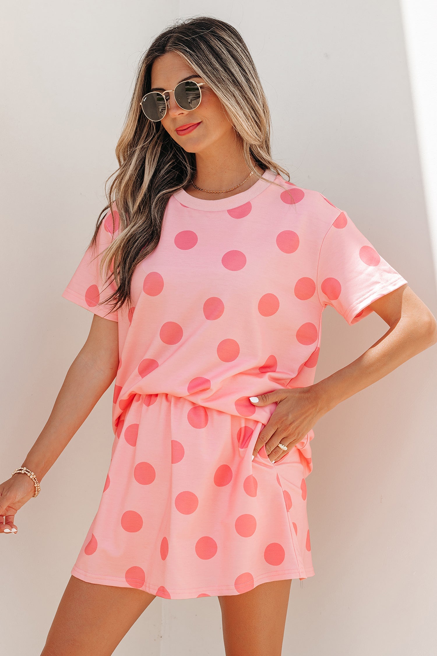 Polka Dot Short Sleeve Top & Mini Skort Set