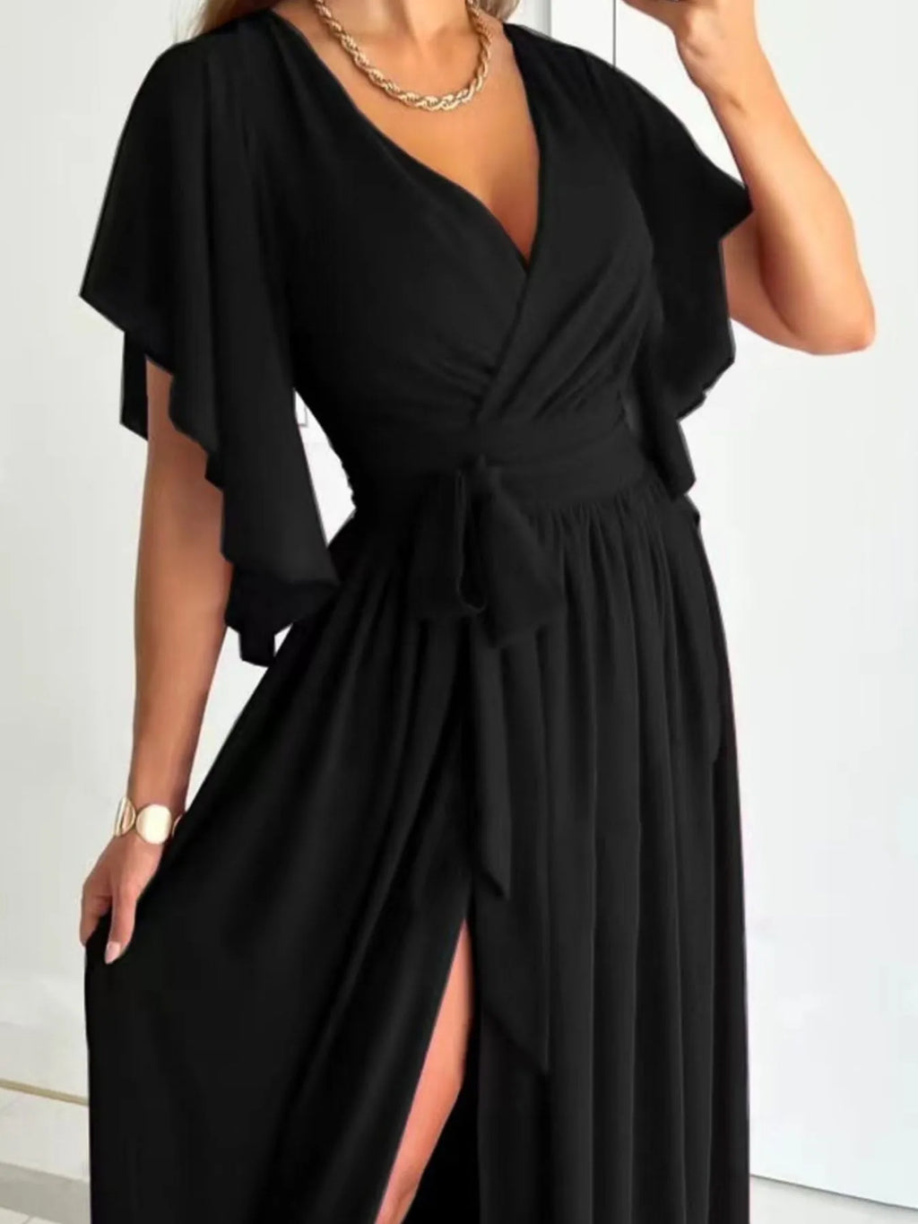 Flutter Sleeve Surplice Tie Waist Dress