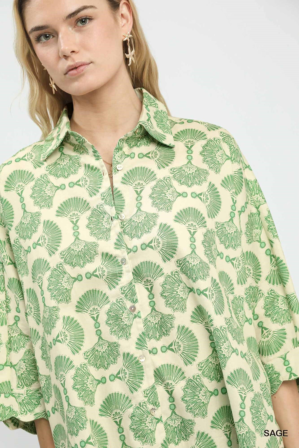 Umgee Printed Button Down Shirt