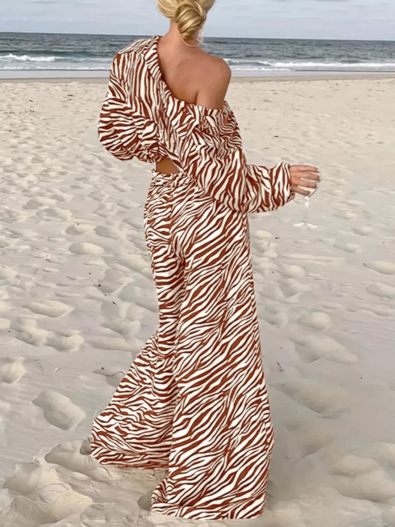 Zebra Print Relaxed Fit Top and Pants Two-Piece Set