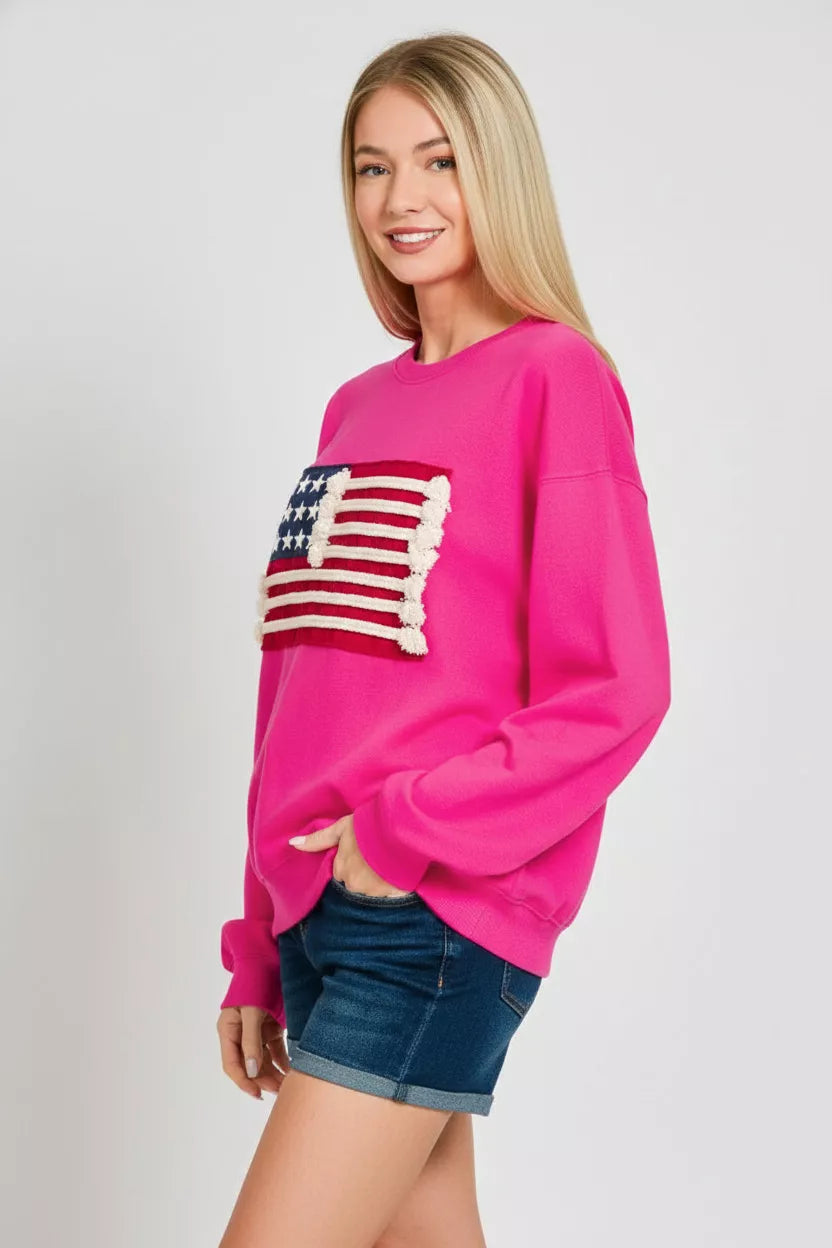 Zenana French Terry American Flag Pullover