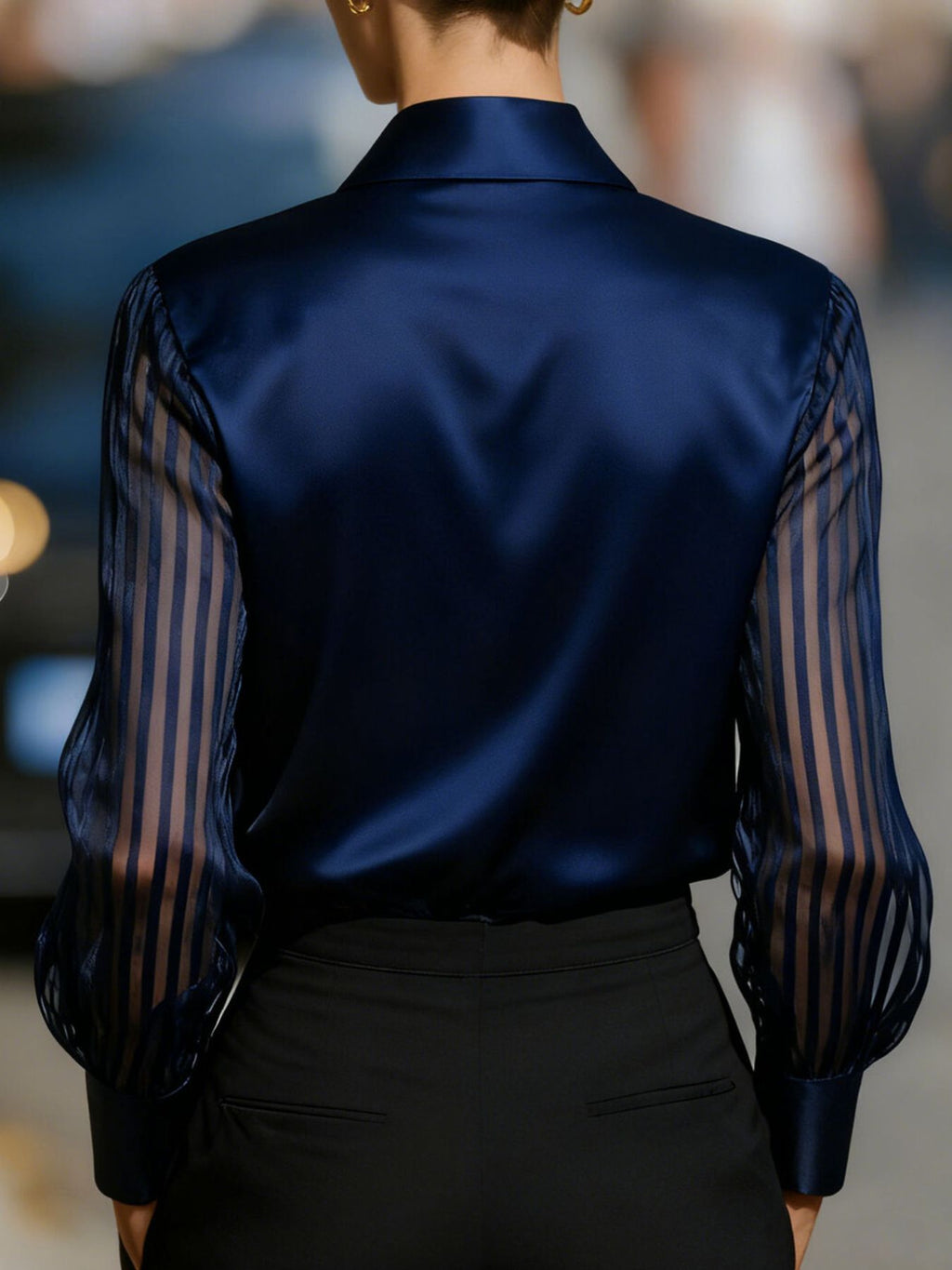 Collared Neck Sheer Sleeve Shirt