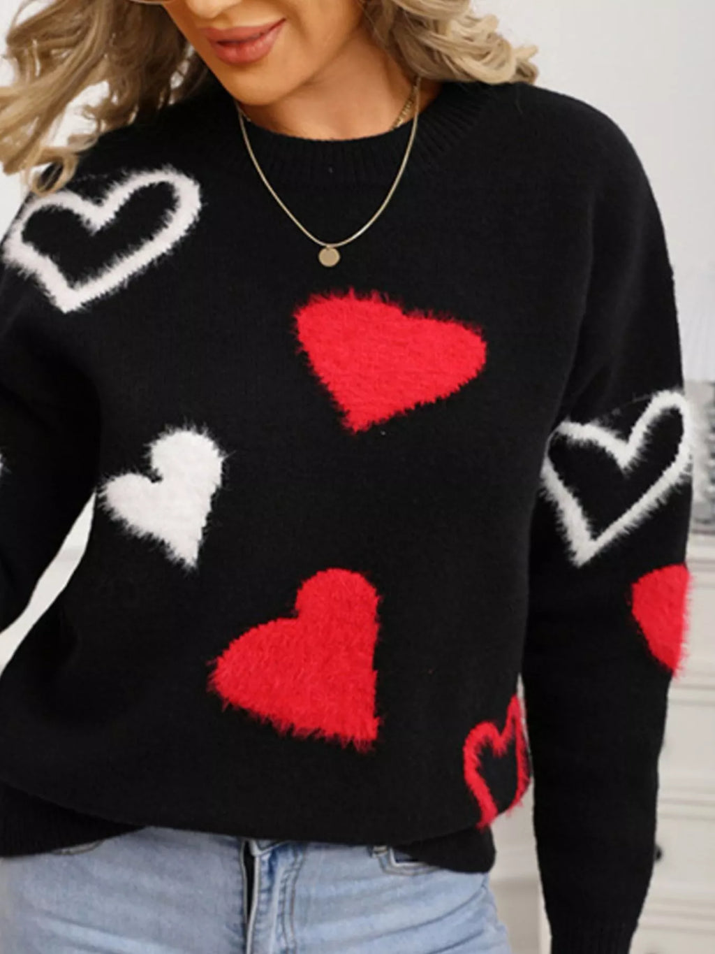 Valentine's Day Heart Pattern Knit Sweater