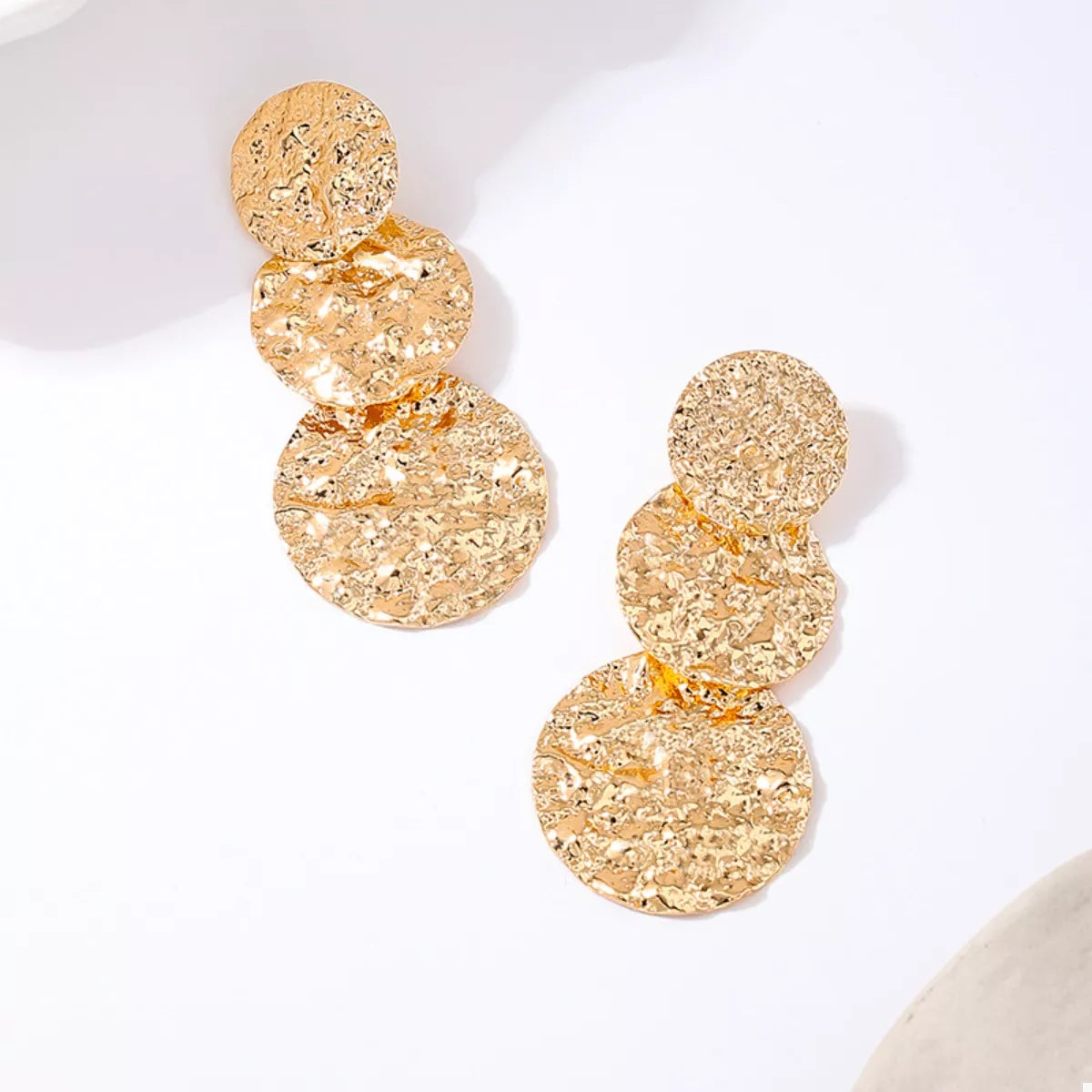 18K Gold-Plated Round Layered Textured Earrings
