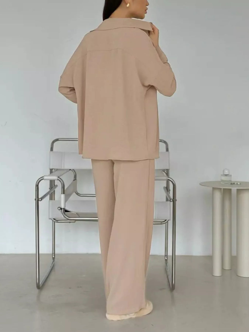 Relaxed Fit Shirt and Wide Leg Pants Set