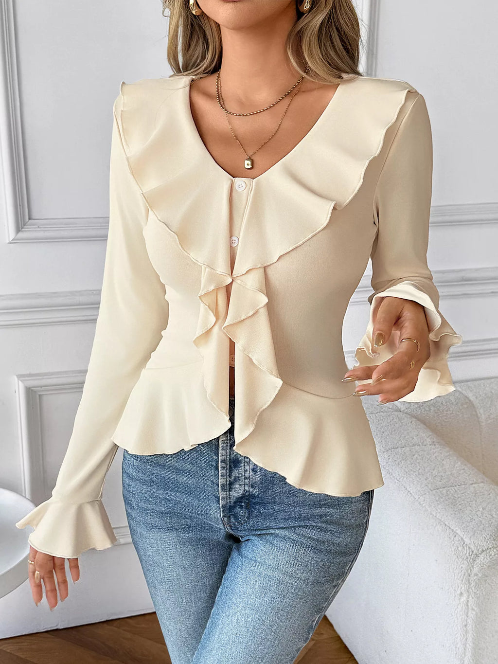 Ruffled Flounce Sleeve Blouse