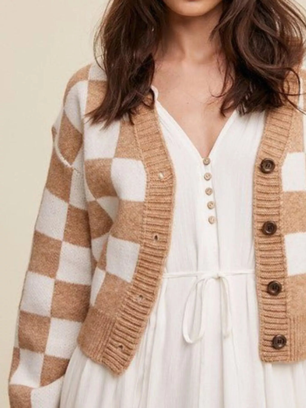 Checkerboard Pattern Button-Down Cardigan