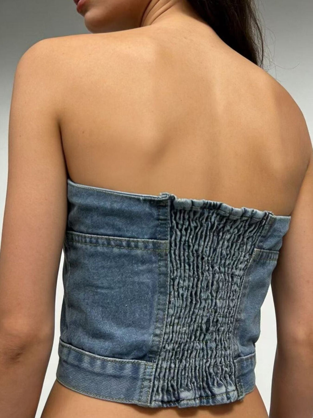 Button-Front Denim Tube Top