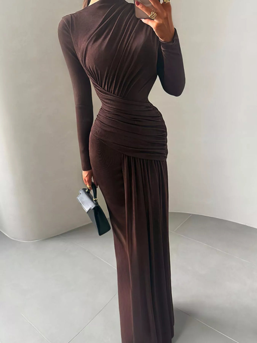 Ruched Long Sleeve Maxi Dress