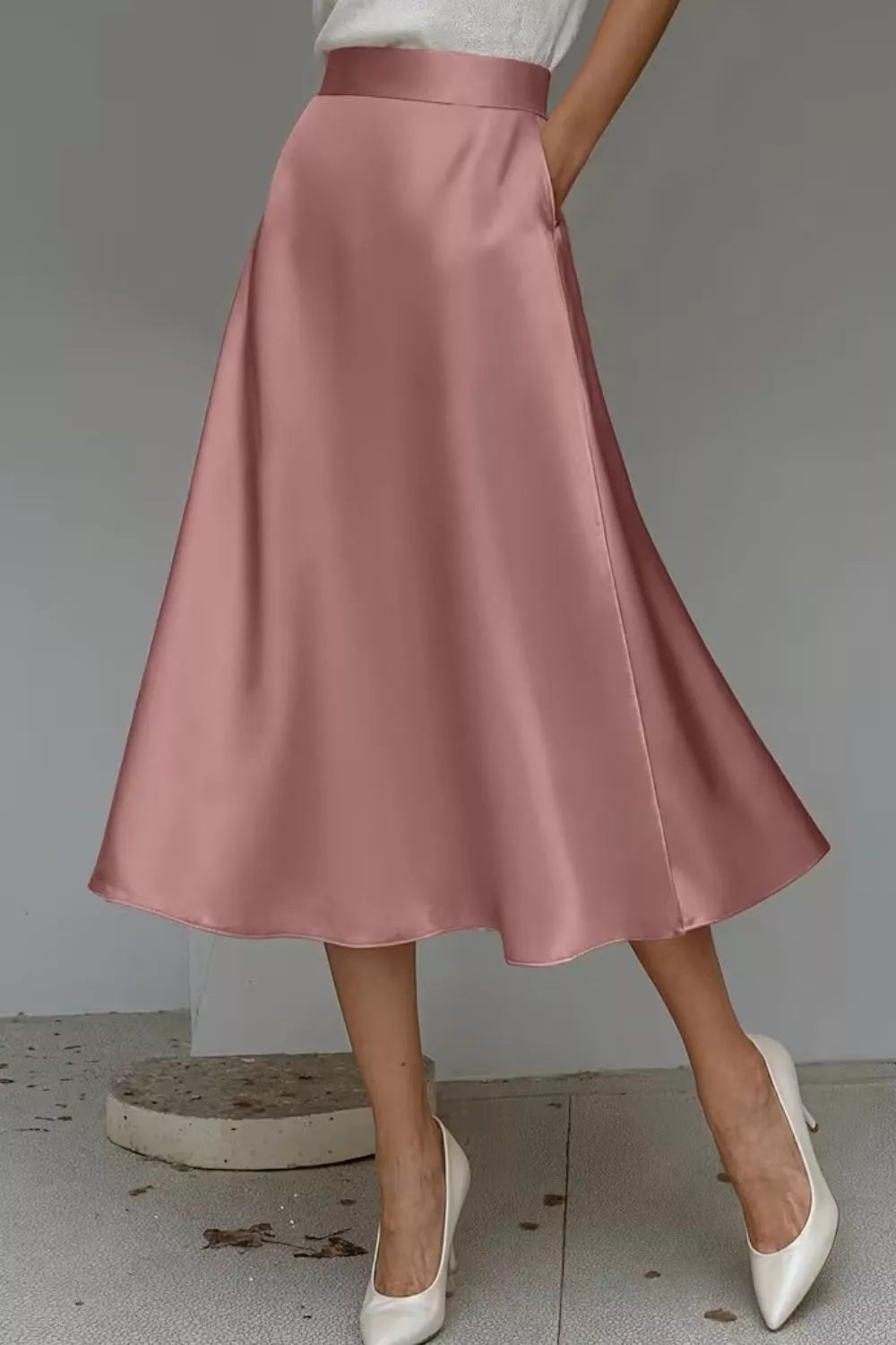 Satin A-Line Midi Skirt