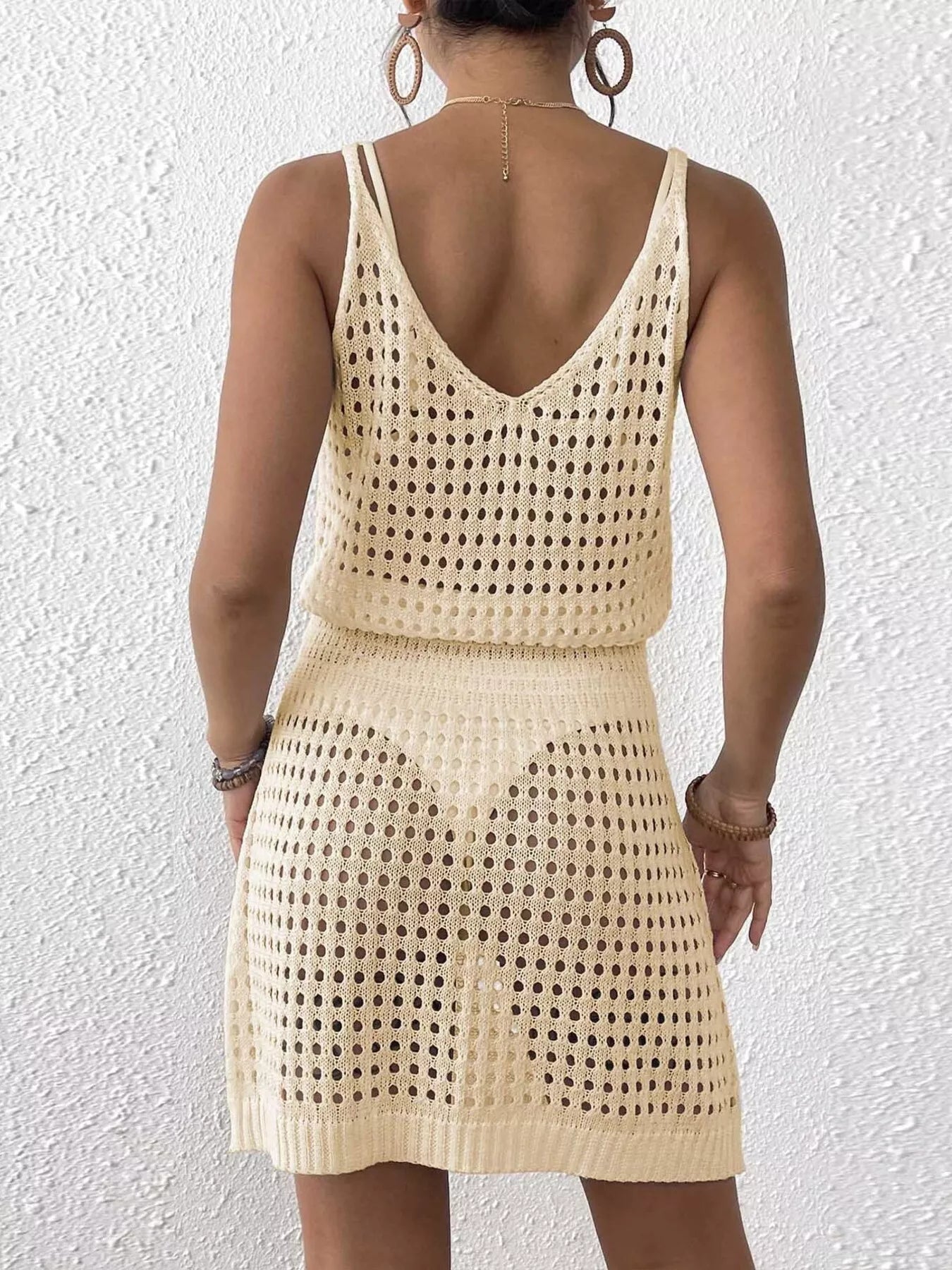 Crochet Knit V-Neck Cover-Up Dress