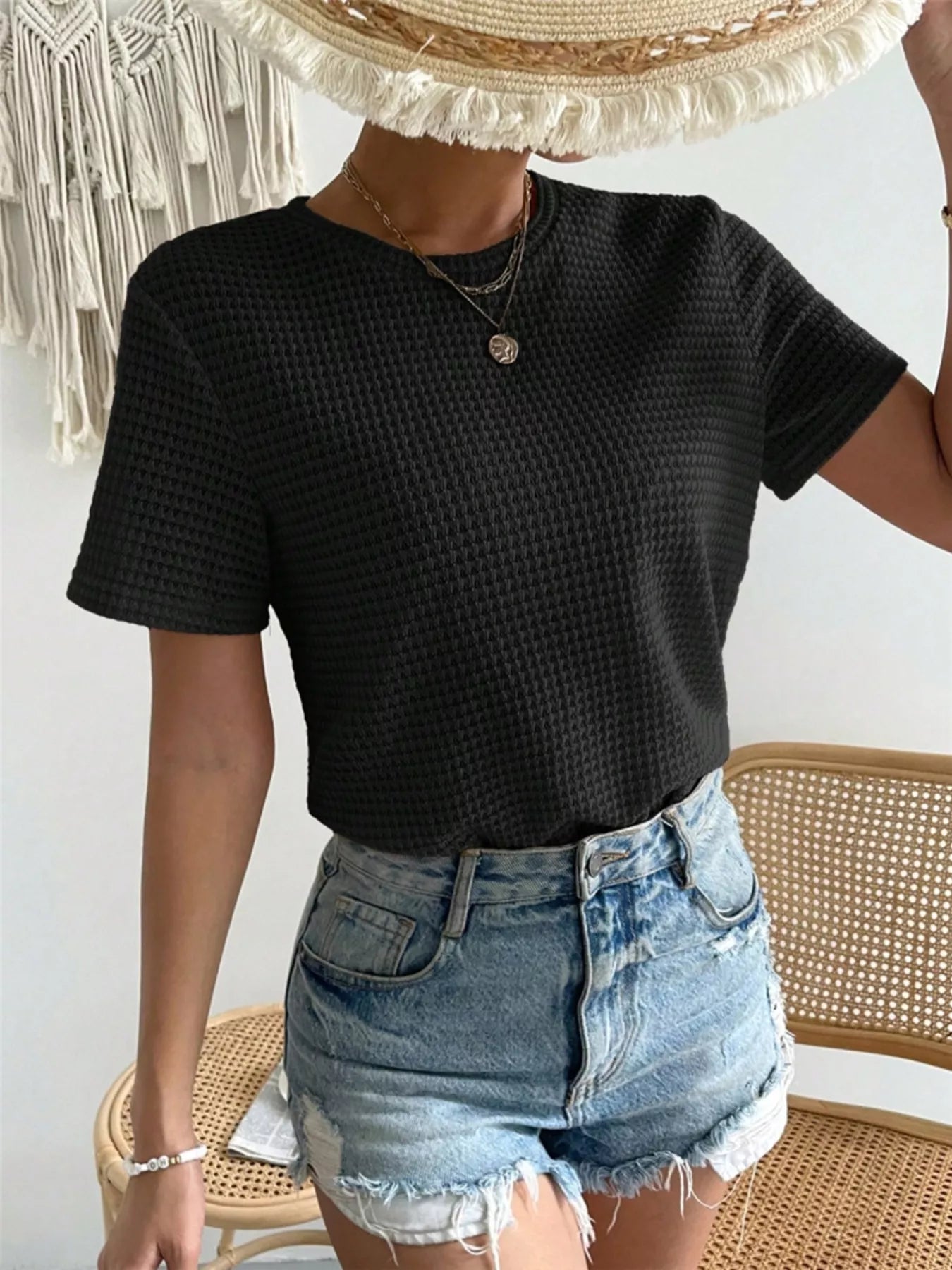 Waffle Knit Short Sleeve T-Shirt