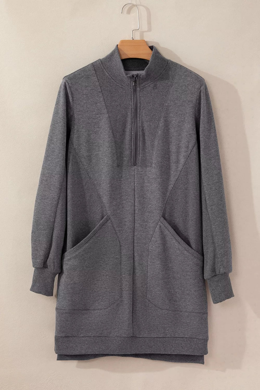 Zip Front Long Sleeve Sweatshirt Dress